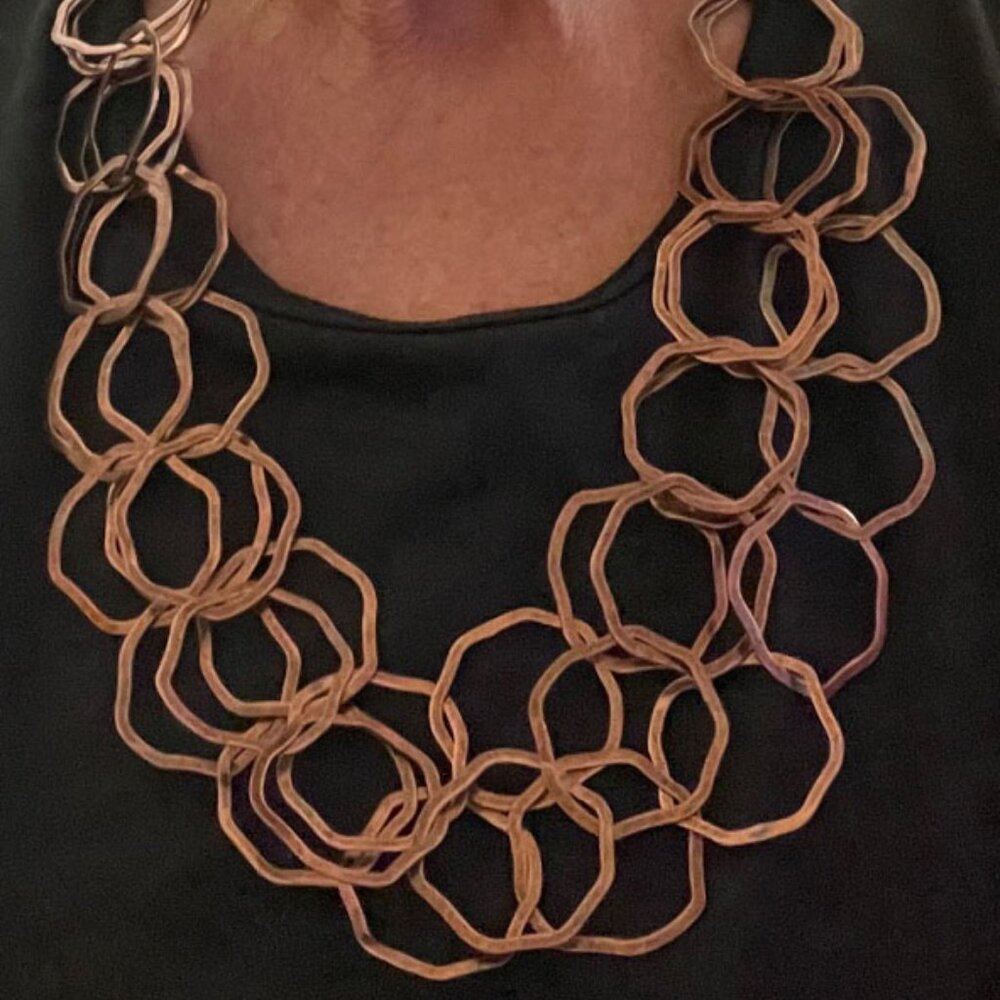 Copper Linked Necklace Geometric Statement Collar - image 8